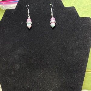 Pink, Blue and Silver Earrings